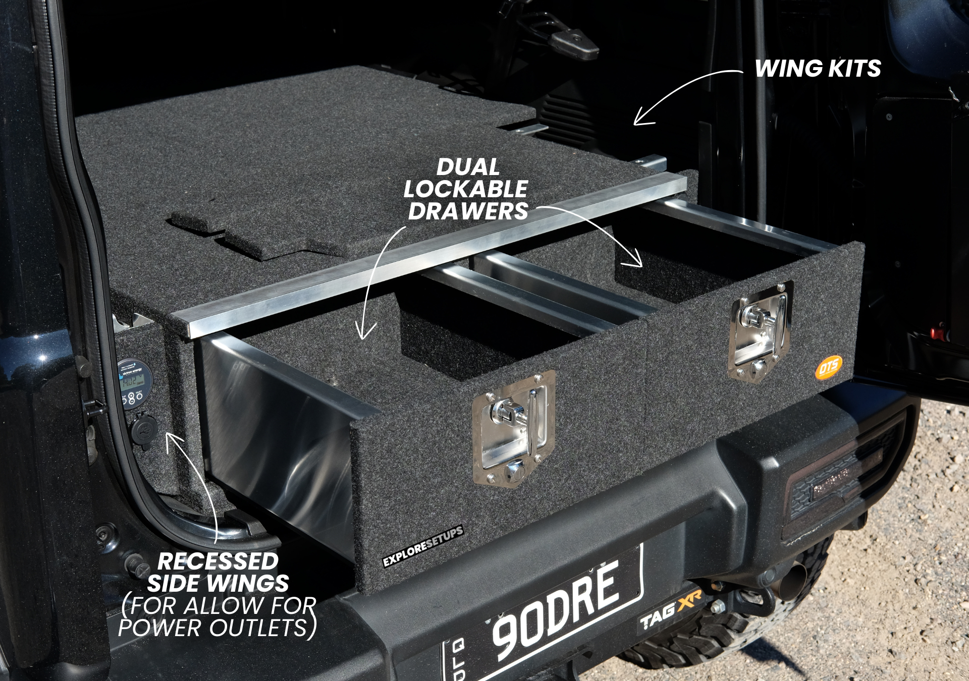 EXPLORESETUPS Suzuki Jimny XL Drawer System and Wing Kit rear cargo dual lockable drawers with recessed side wings