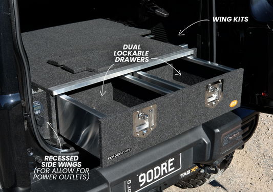 EXPLORESETUPS Suzuki Jimny XL Drawer System and Wing Kit rear cargo dual lockable drawers with recessed side wings