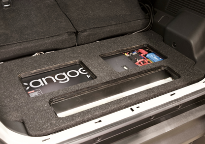 EXPLOREJIMNY jimny xl storage system installed in vehicle trunk with cutouts for battery and components
