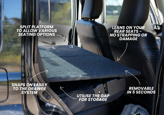Suzuki Jimny false floor platform installed in rear seating area showing split platform and storage features