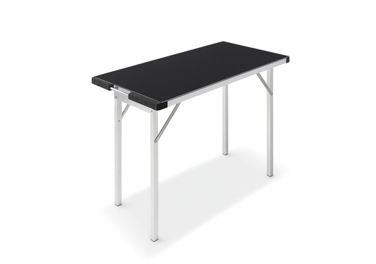 Suzuki Jimny XL pull-out table with black top and silver legs by EXPLOREJIMNY